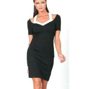 Nue By Shani Black Short Sleeve Dress Built In Shapewear Size 6 NWT MRSP $280‎